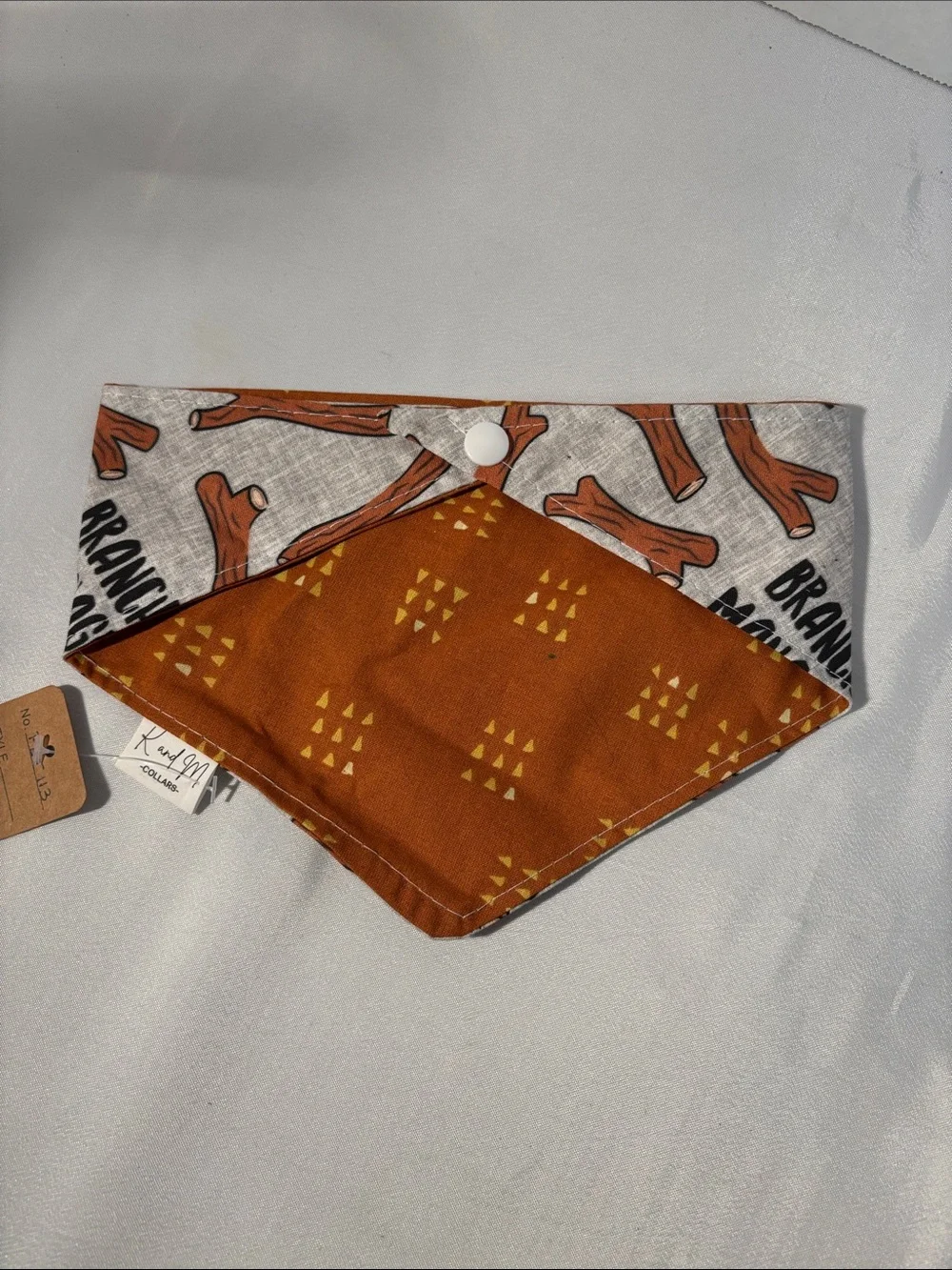 Branch Manager Gray Dog Bandana with Brown Branch Print